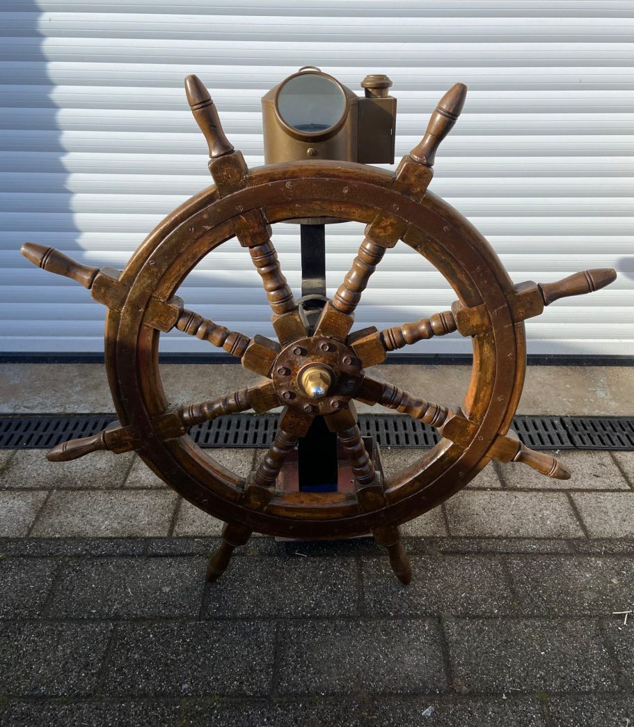 Ship Wheel and Compass on Stand - Lot 695